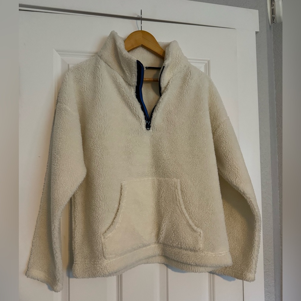 J Crew Sherpa Pullover Long Sleeve Fleece Women's Size M Ivory